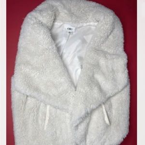 Soft Fluffy Faux Fur Open Vest XL Ivory Off White Lined Shawl Collar Cream EUC